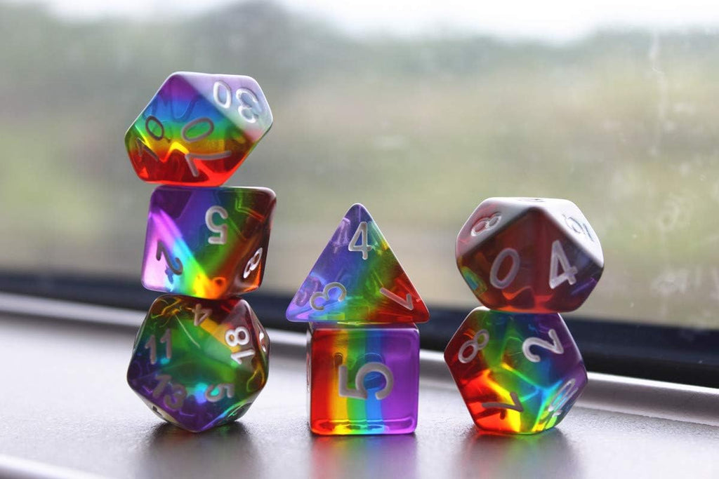 Rainbow Polyhedral Dice Set for Dungeons and Dragons (D&D), Pathfinder, MTG, and Tabletop Games with Pouch