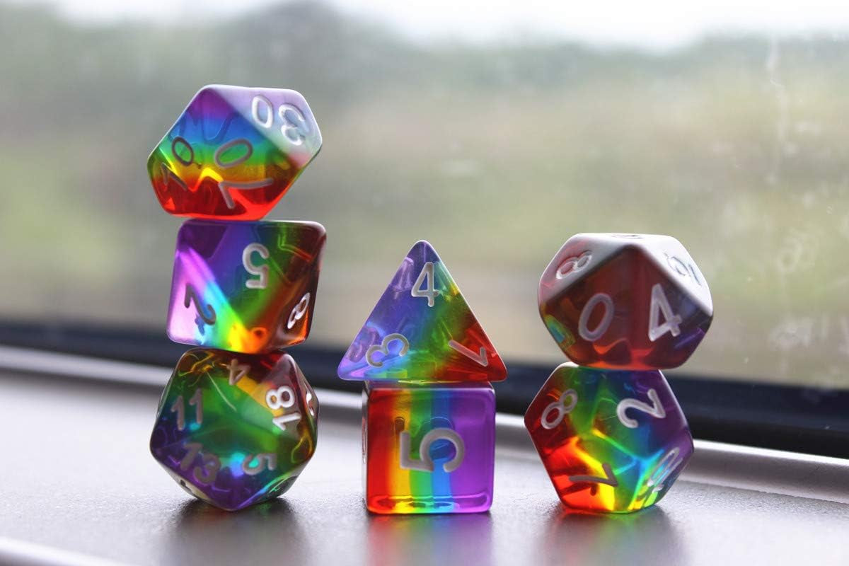 Rainbow Polyhedral Dice Set for Dungeons and Dragons (D&D), Pathfinder, MTG, and Tabletop Games with Pouch