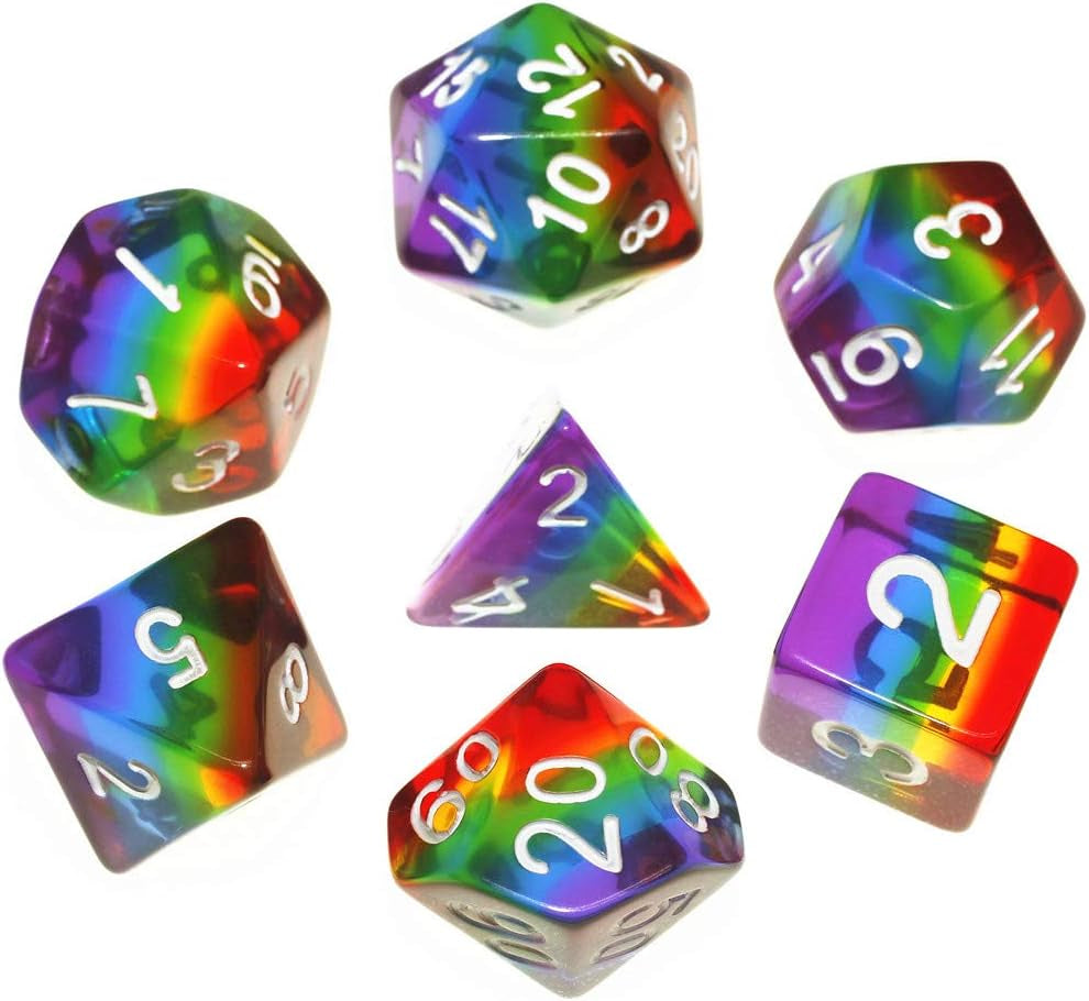 Rainbow Polyhedral Dice Set for Dungeons and Dragons (D&D), Pathfinder, MTG, and Tabletop Games with Pouch