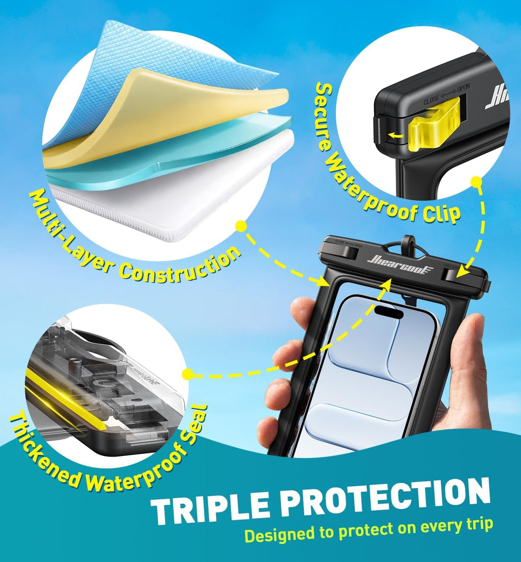 IPX8 Waterproof Phone Pouch for iPhone 17/16/15/14 Pro Max - Touchscreen-Compatible Cell Phone Dry Bag with Lanyard, 2-Pack (Fits Devices Up to 8.9”)