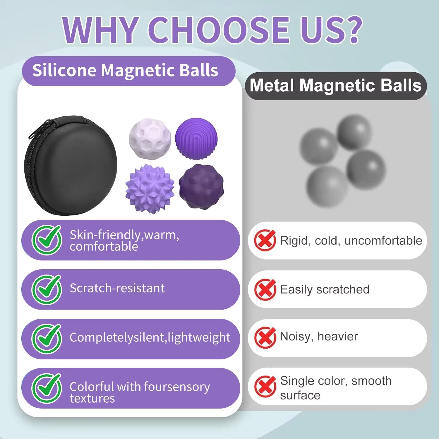 Silicone Magnetic Sensory Fidget Balls for Stress Relief and Calming, Suitable for Kids and Adults with Autism and Anxiety