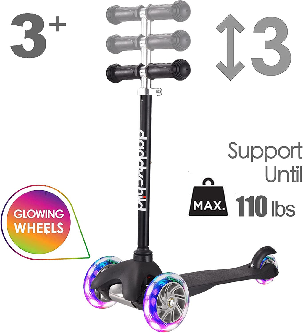 3-Wheel Kick Scooter for Children Ages 3-8, Lean-To-Steer Design, Toddler Scooter with Extra Wide Light-Up Wheels, 4 Adjustable Height Settings, Foldable for Boys and Girls, Maximum Weight Capacity 110 lbs