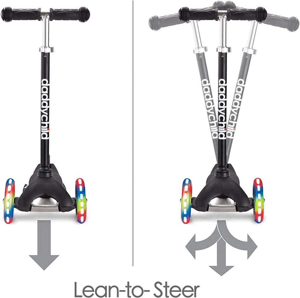 3-Wheel Kick Scooter for Children Ages 3-8, Lean-To-Steer Design, Toddler Scooter with Extra Wide Light-Up Wheels, 4 Adjustable Height Settings, Foldable for Boys and Girls, Maximum Weight Capacity 110 lbs