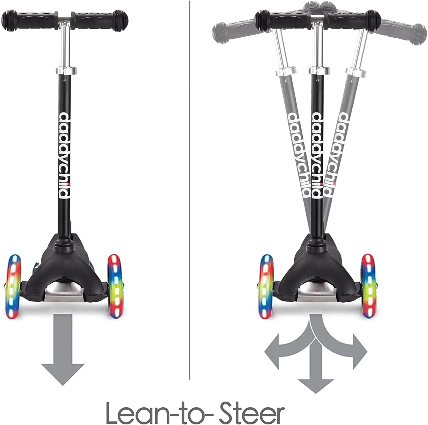 3-Wheel Kick Scooter for Children Ages 3-8, Lean-To-Steer Design, Toddler Scooter with Extra Wide Light-Up Wheels, 4 Adjustable Height Settings, Foldable for Boys and Girls, Maximum Weight Capacity 110 lbs