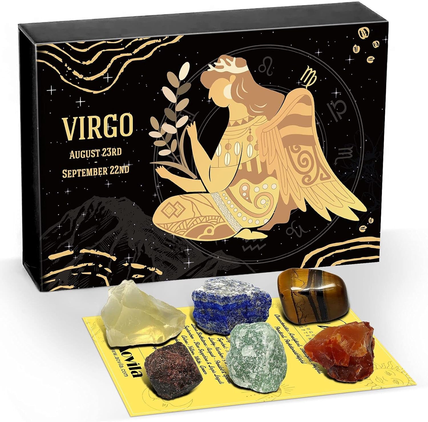 Virgo Crystals Gift Set: Healing Crystals and Birthstones for Zodiac Signs with Horoscope Box for Astrology Enthusiasts