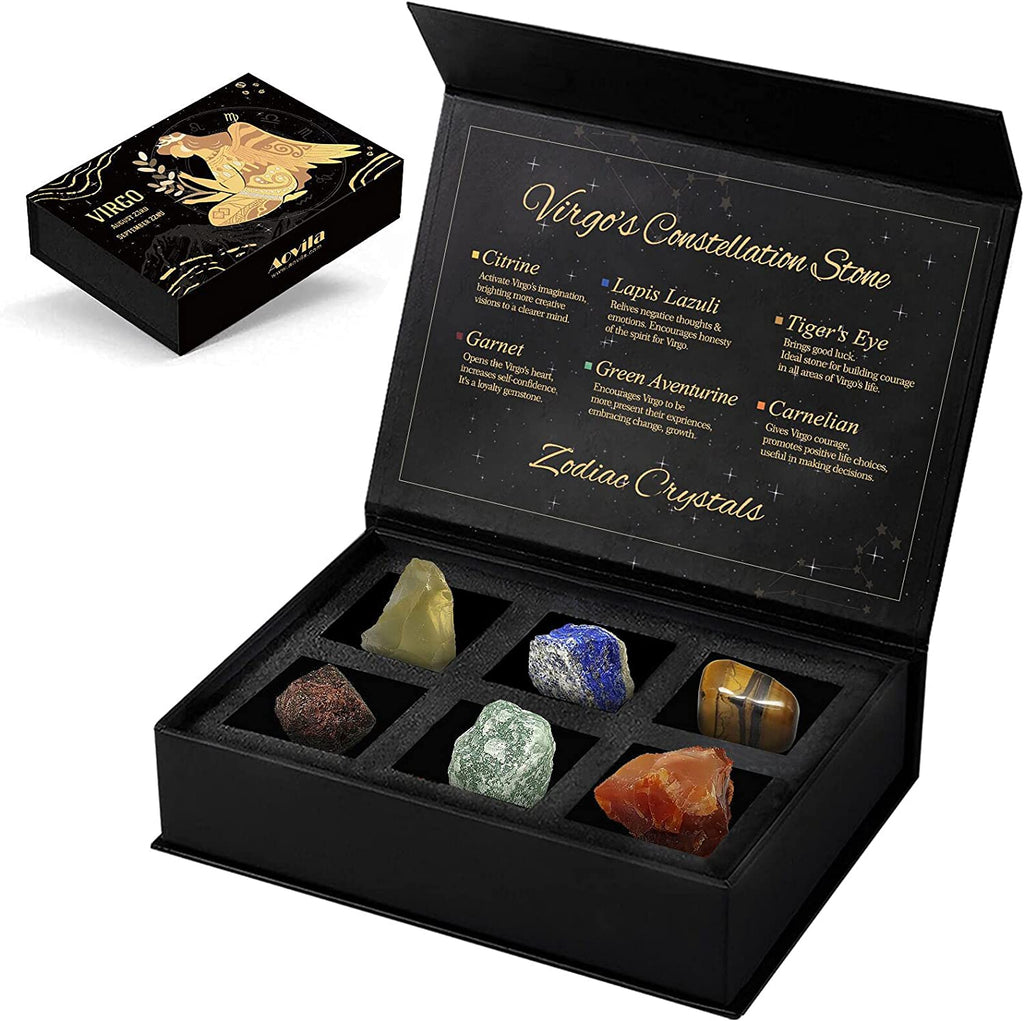 Virgo Crystals Gift Set: Healing Crystals and Birthstones for Zodiac Signs with Horoscope Box for Astrology Enthusiasts