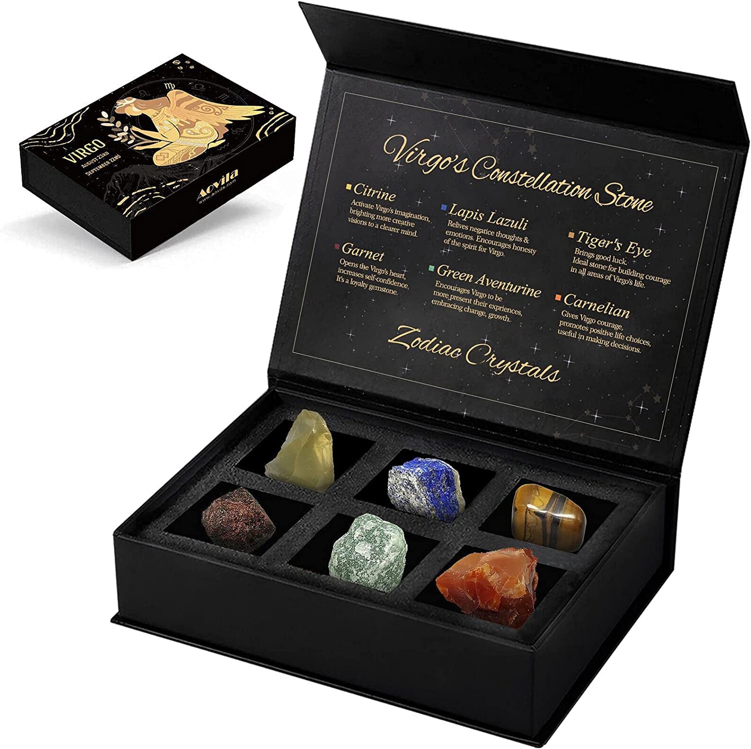 Virgo Crystals Gift Set: Healing Crystals and Birthstones for Zodiac Signs with Horoscope Box for Astrology Enthusiasts