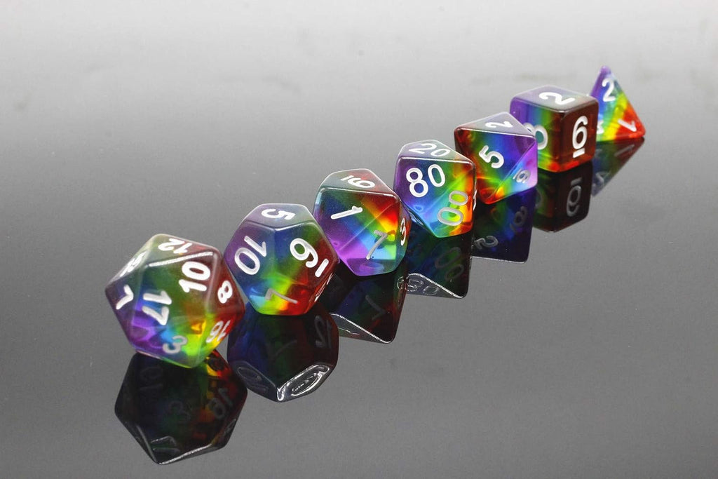 Rainbow Polyhedral Dice Set for Dungeons and Dragons (D&D), Pathfinder, MTG, and Tabletop Games with Pouch