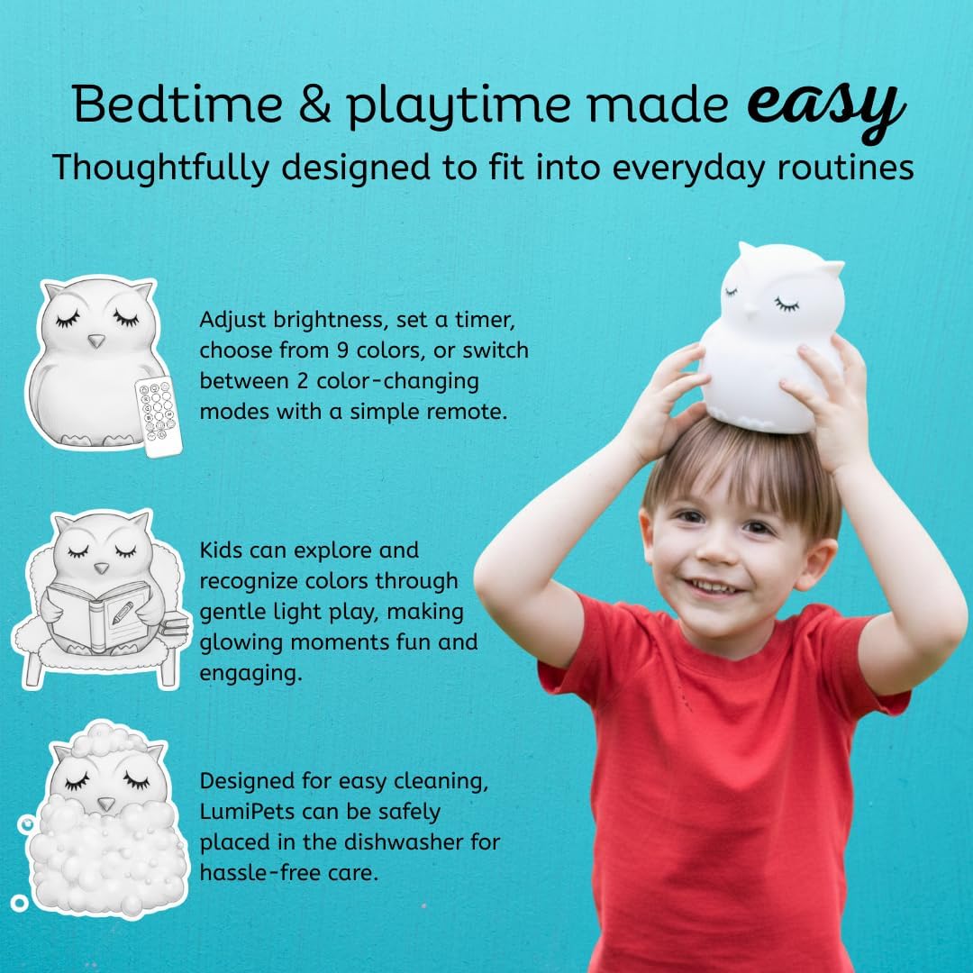 Enchanting Remote Control Silicone Night Light for Kids - Adorable Owl Design with 9 Soothing Colors & Sleep Timer - Perfect Rechargeable, Battery-Operated Lamp for Baby Nursery, Toddler, Girls, and Boys