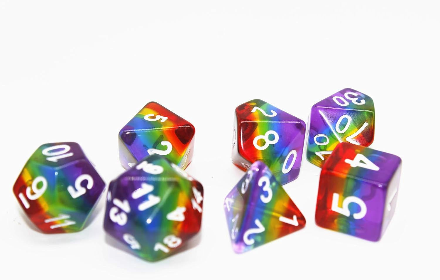 Rainbow Polyhedral Dice Set for Dungeons and Dragons (D&D), Pathfinder, MTG, and Tabletop Games with Pouch