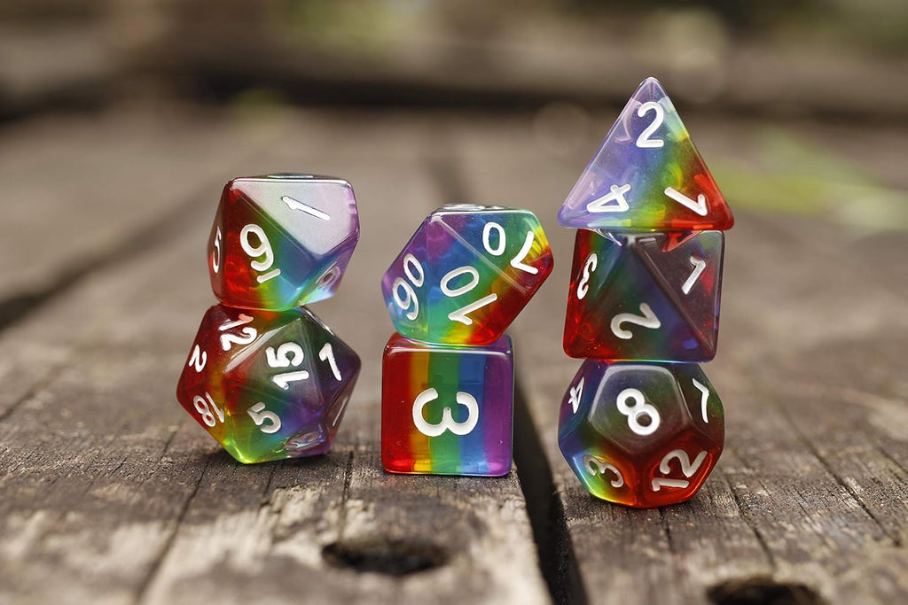 Rainbow Polyhedral Dice Set for Dungeons and Dragons (D&D), Pathfinder, MTG, and Tabletop Games with Pouch