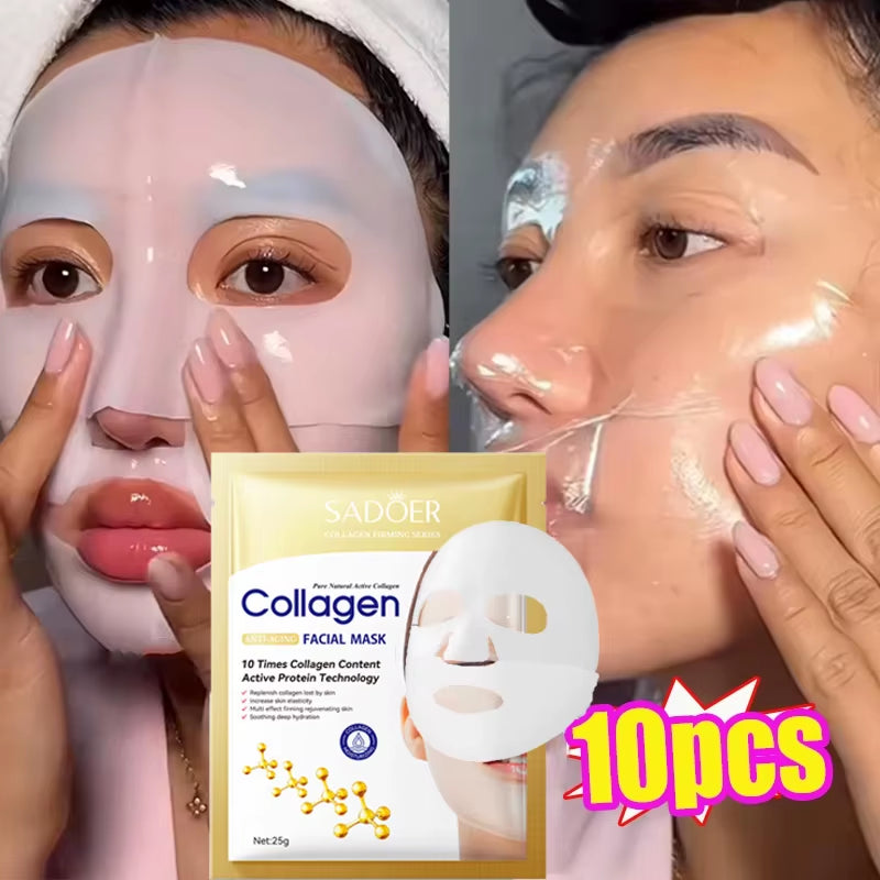 10PCS Collagen anti Wrinkle Facial Mask anti Aging Fade Fine Lines Firm Skin Moisturizing Brightening Skincare Korean Cosmetics