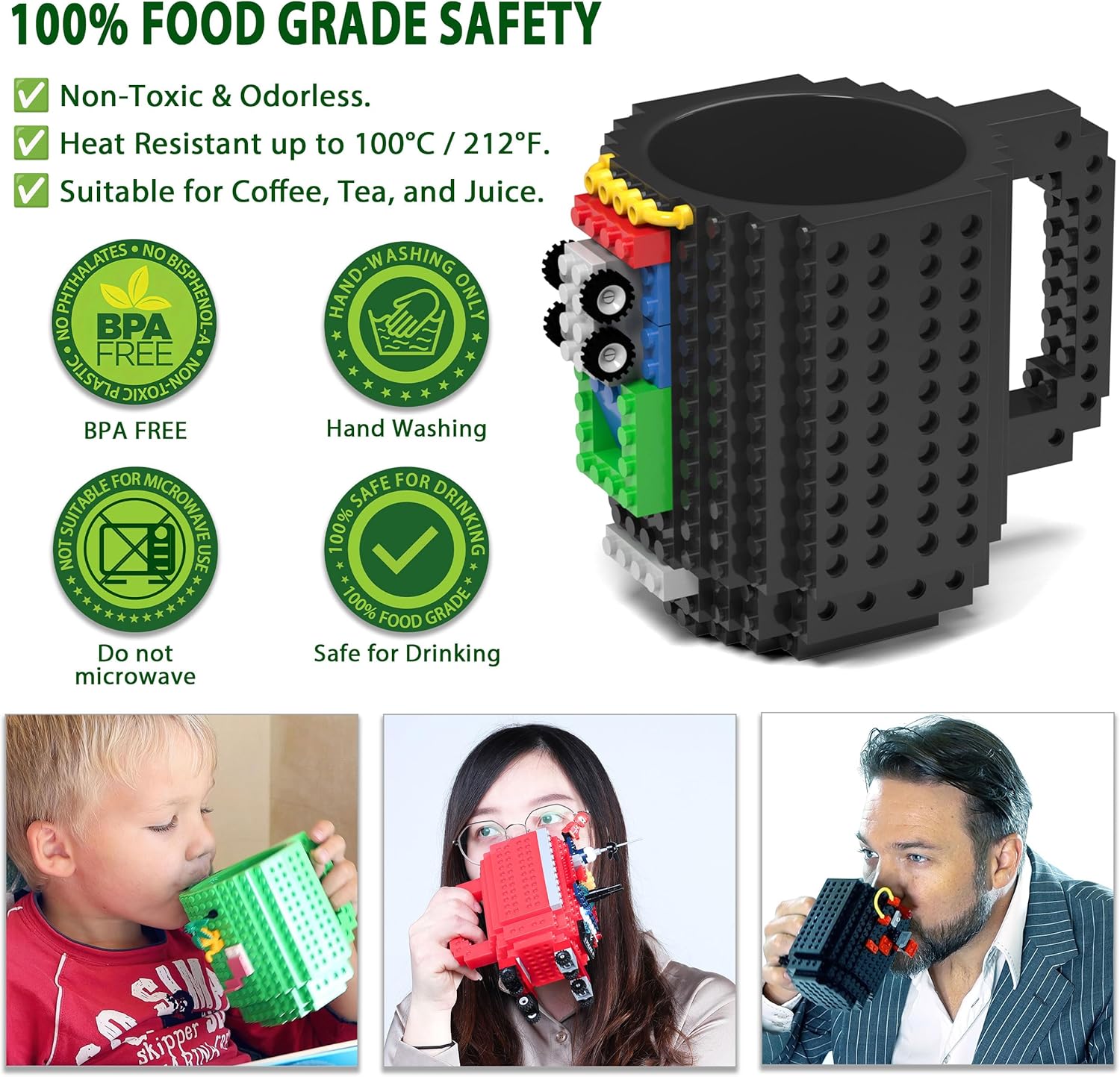 Exciting Build-On Brick Mug Set - 3 Random Packs of Creative 2-in-1 Bricks for Kids and Adults - Perfect Novelty Gift for Christmas, Birthdays, and More!