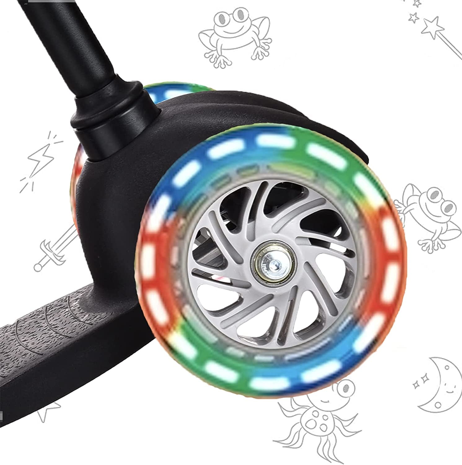 3-Wheel Kick Scooter for Children Ages 3-8, Lean-To-Steer Design, Toddler Scooter with Extra Wide Light-Up Wheels, 4 Adjustable Height Settings, Foldable for Boys and Girls, Maximum Weight Capacity 110 lbs