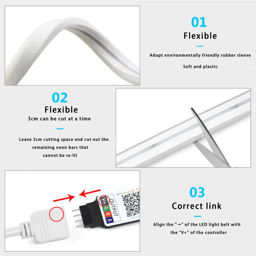 5V USB RGB Neon LED Strip Waterproof Flexible Ribbon Tape Neon Lights with App and Remote Control for Home Room Decoration