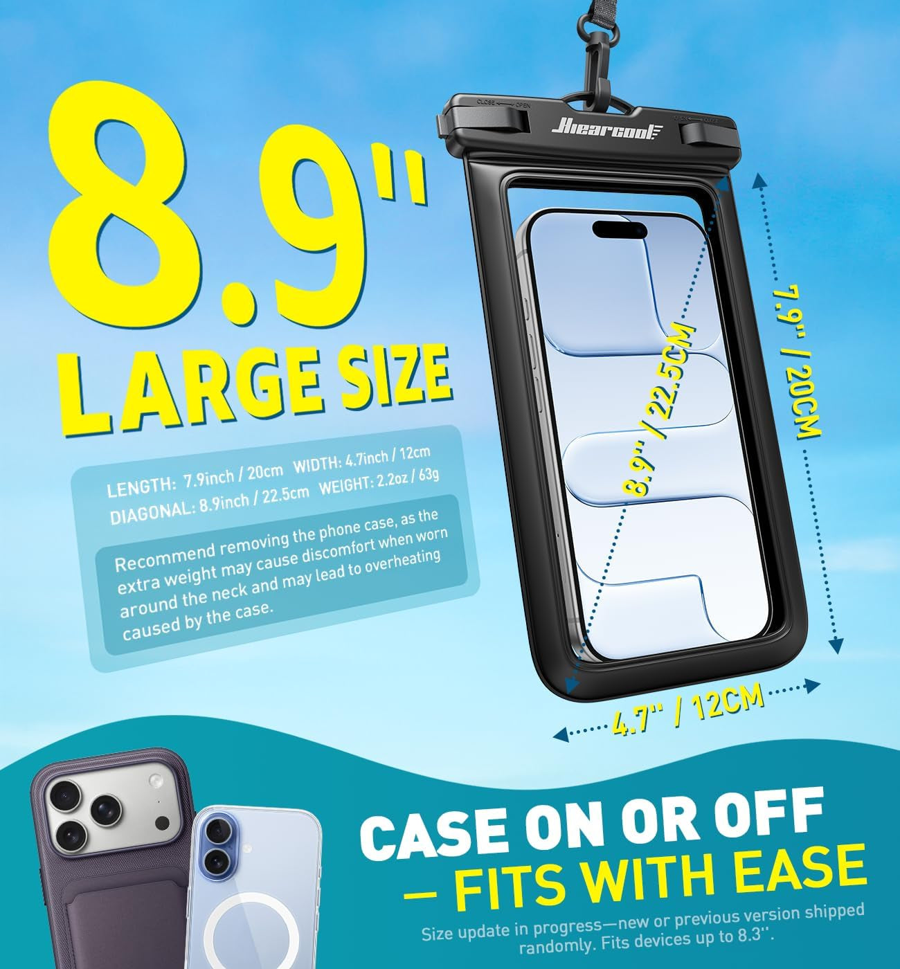 IPX8 Waterproof Phone Pouch for iPhone 17/16/15/14 Pro Max - Touchscreen-Compatible Cell Phone Dry Bag with Lanyard, 2-Pack (Fits Devices Up to 8.9”)