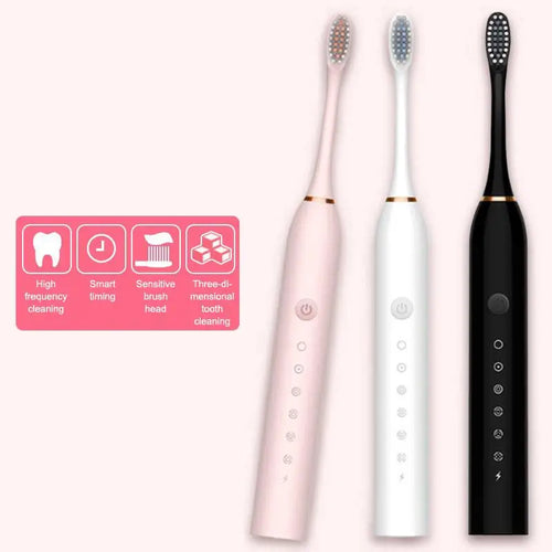 3Pcs/Set Electric Ultrasonic Toothbrush Six Speed Mode Home Soft Hair USB Charging Waterproof Adult Tooth Cleaner‘
