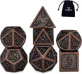 Indestructible Metal D&D Dice Set - 7 Pieces with Dice Bag in Weathered Bronze Finish