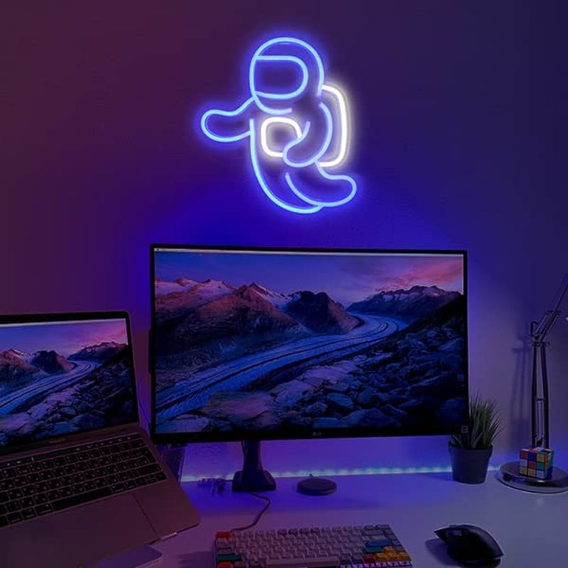 Astronaut Neon Light Projector - Space LED Wall Decor for Bedrooms, USB Powered with Switch (14.1 x 12.6 inches) - Ideal for Living Rooms, Gaming Spaces, and Children's Birthday Gifts (Blue)