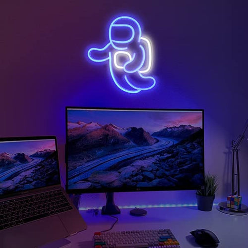 Astronaut Neon Light Projector - Space LED Wall Decor for Bedrooms, USB Powered with Switch (14.1 x 12.6 inches) - Ideal for Living Rooms, Gaming Spaces, and Children's Birthday Gifts (Blue)