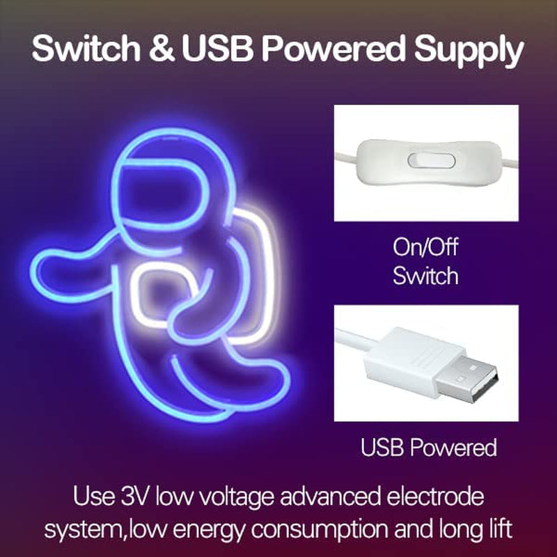 Astronaut Neon Light Projector - Space LED Wall Decor for Bedrooms, USB Powered with Switch (14.1 x 12.6 inches) - Ideal for Living Rooms, Gaming Spaces, and Children's Birthday Gifts (Blue)