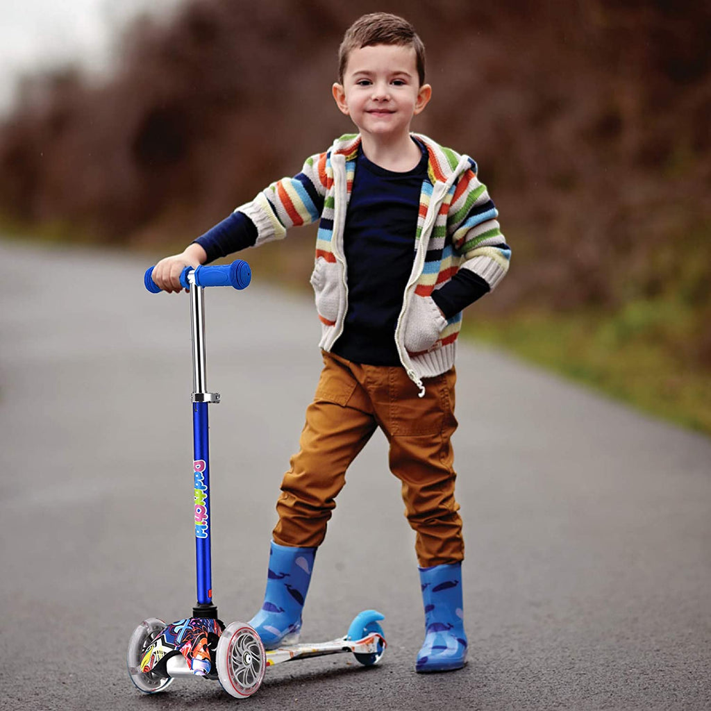 3-Wheel Kick Scooter for Children Ages 3-8, Lean-To-Steer Design, Toddler Scooter with Extra Wide Light-Up Wheels, 4 Adjustable Height Settings, Foldable for Boys and Girls, Maximum Weight Capacity 110 lbs