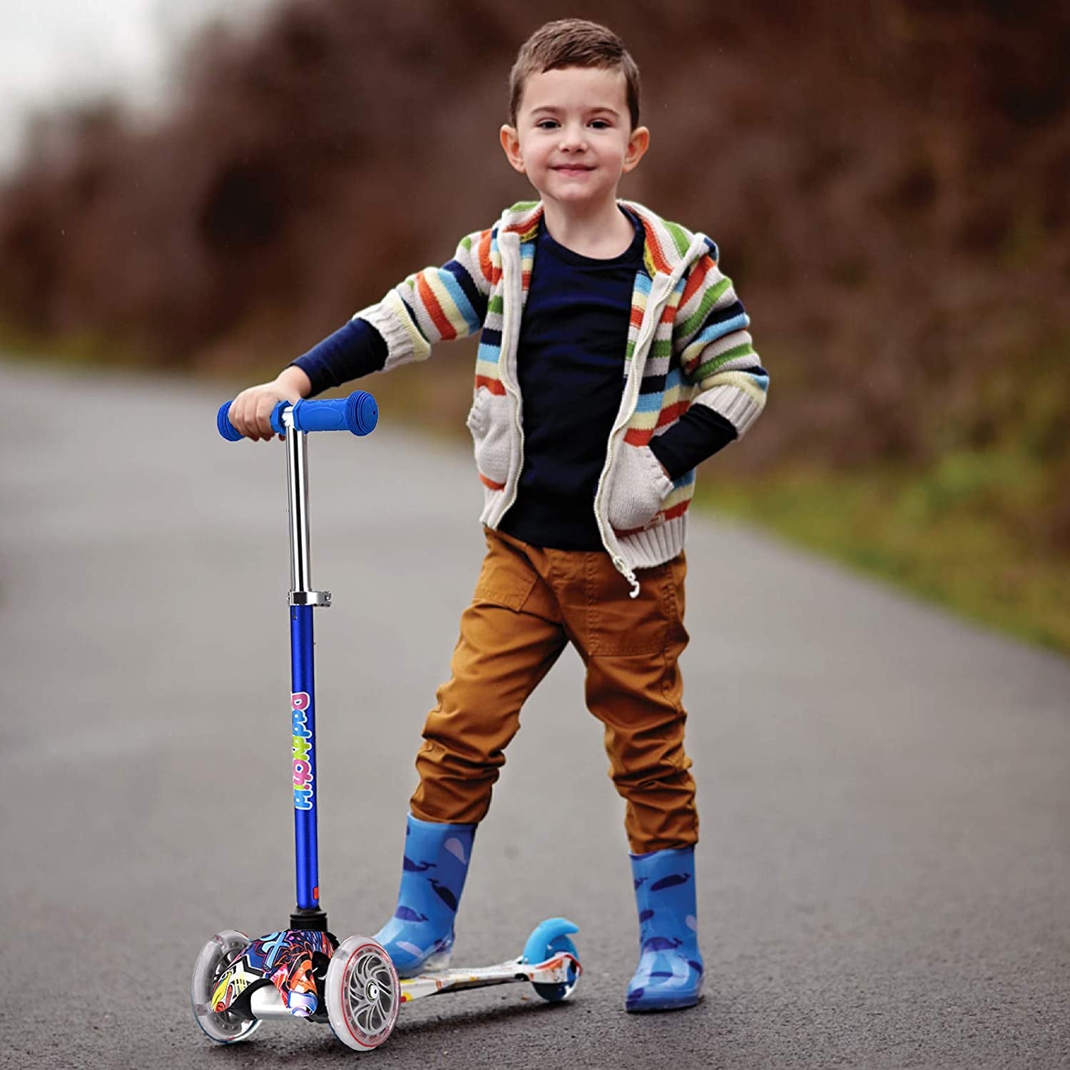3-Wheel Kick Scooter for Children Ages 3-8, Lean-To-Steer Design, Toddler Scooter with Extra Wide Light-Up Wheels, 4 Adjustable Height Settings, Foldable for Boys and Girls, Maximum Weight Capacity 110 lbs