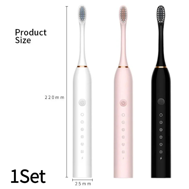 3Pcs/Set Electric Ultrasonic Toothbrush Six Speed Mode Home Soft Hair USB Charging Waterproof Adult Tooth Cleaner‘